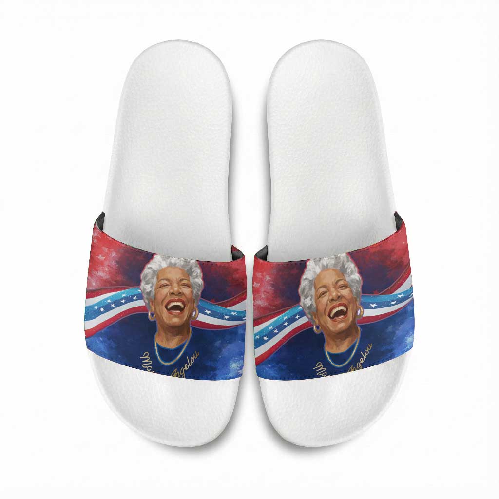 Maya Angelou Slide Sandals Inspirational Life Mission Quote Celebration of Joy Passion and Compassion - African Pride