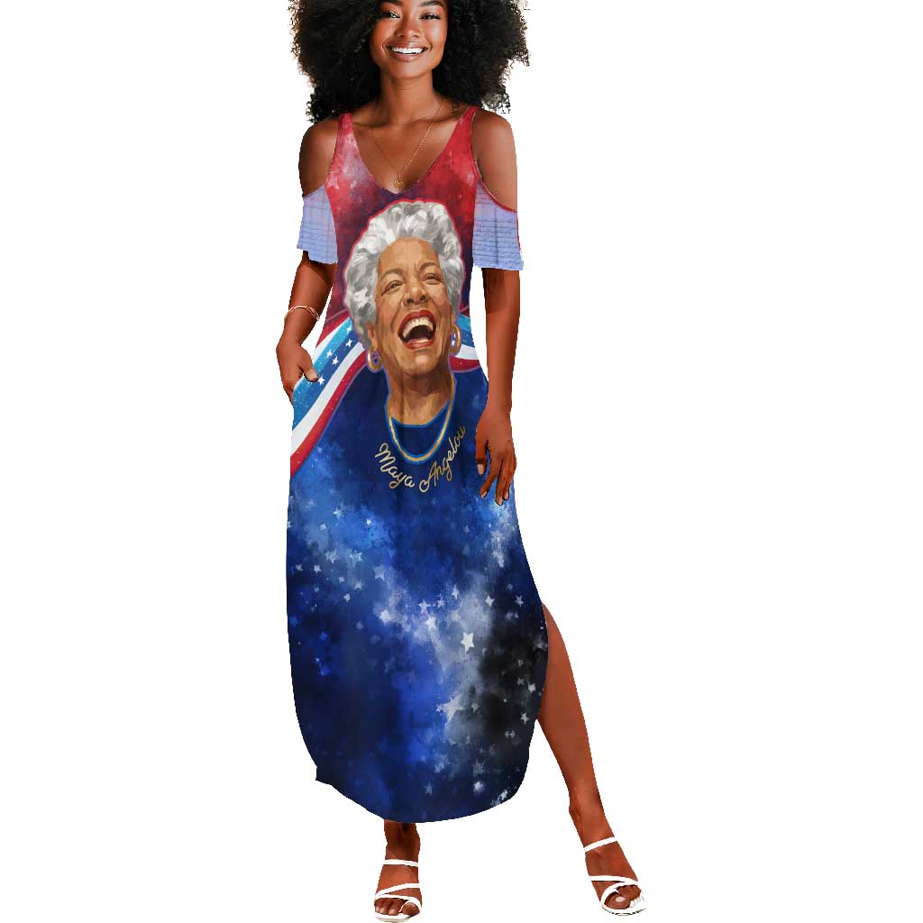 Maya Angelou Summer Maxi Dress Inspirational Life Mission Quote Celebration of Joy Passion and Compassion - African Pride