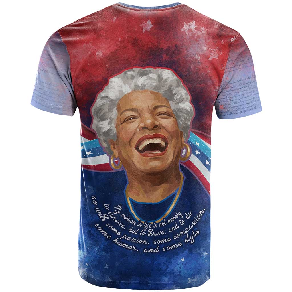 Maya Angelou T shirt Inspirational Life Mission Quote Celebration of Joy Passion and Compassion - African Pride
