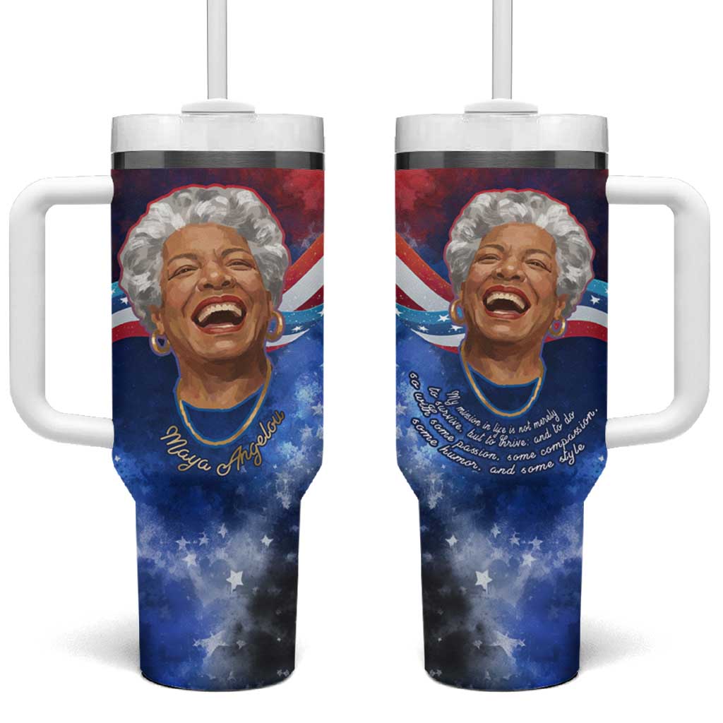 Maya Angelou Tumbler With Handle Inspirational Life Mission Quote Celebration of Joy Passion and Compassion - African Pride