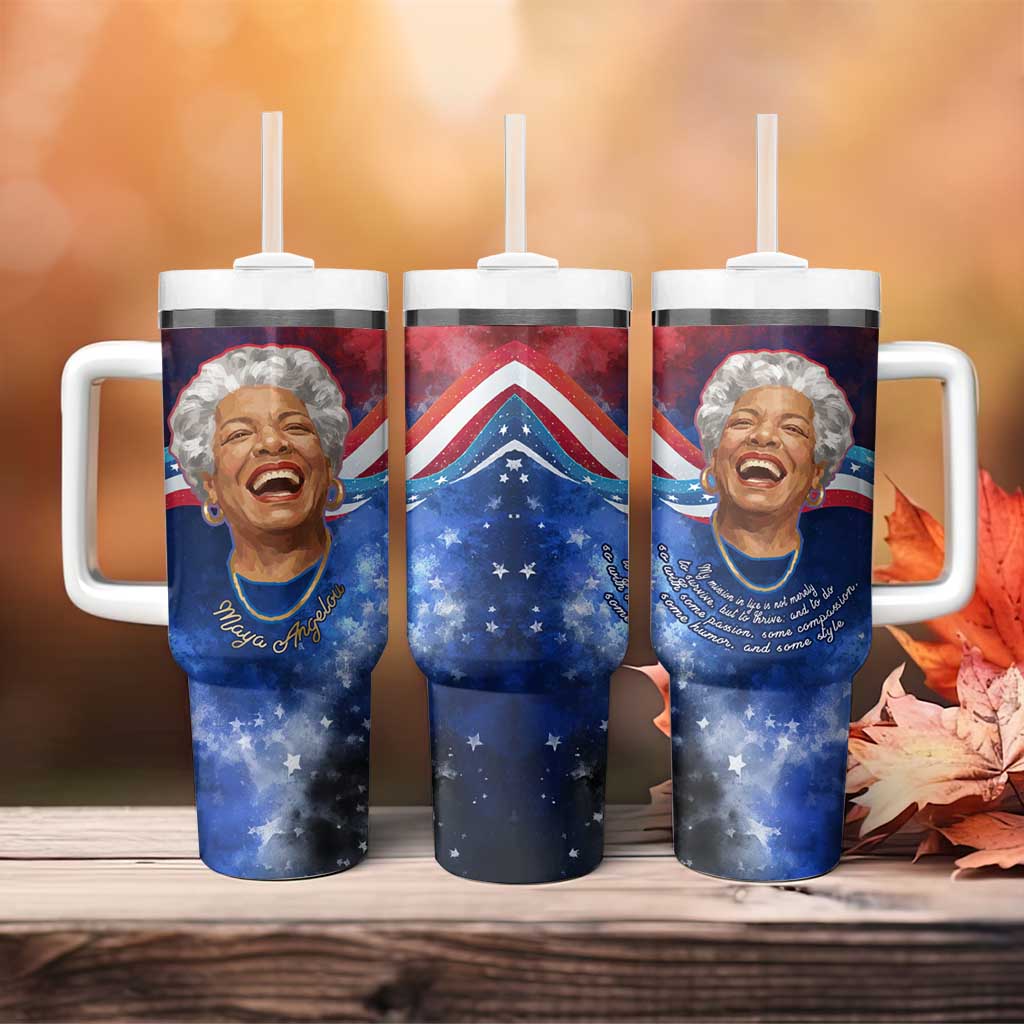 Maya Angelou Tumbler With Handle Inspirational Life Mission Quote Celebration of Joy Passion and Compassion - African Pride