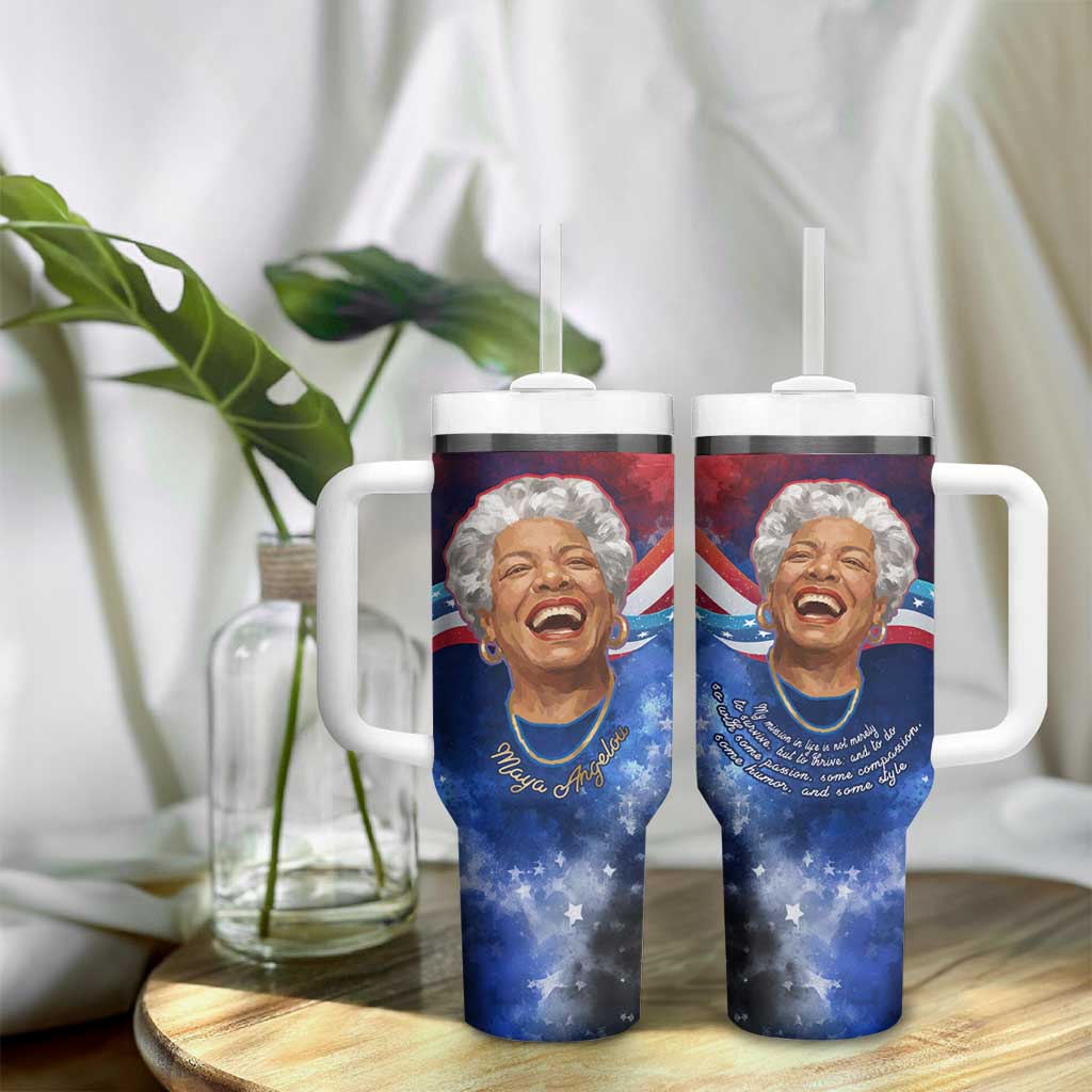 Maya Angelou Tumbler With Handle Inspirational Life Mission Quote Celebration of Joy Passion and Compassion - African Pride