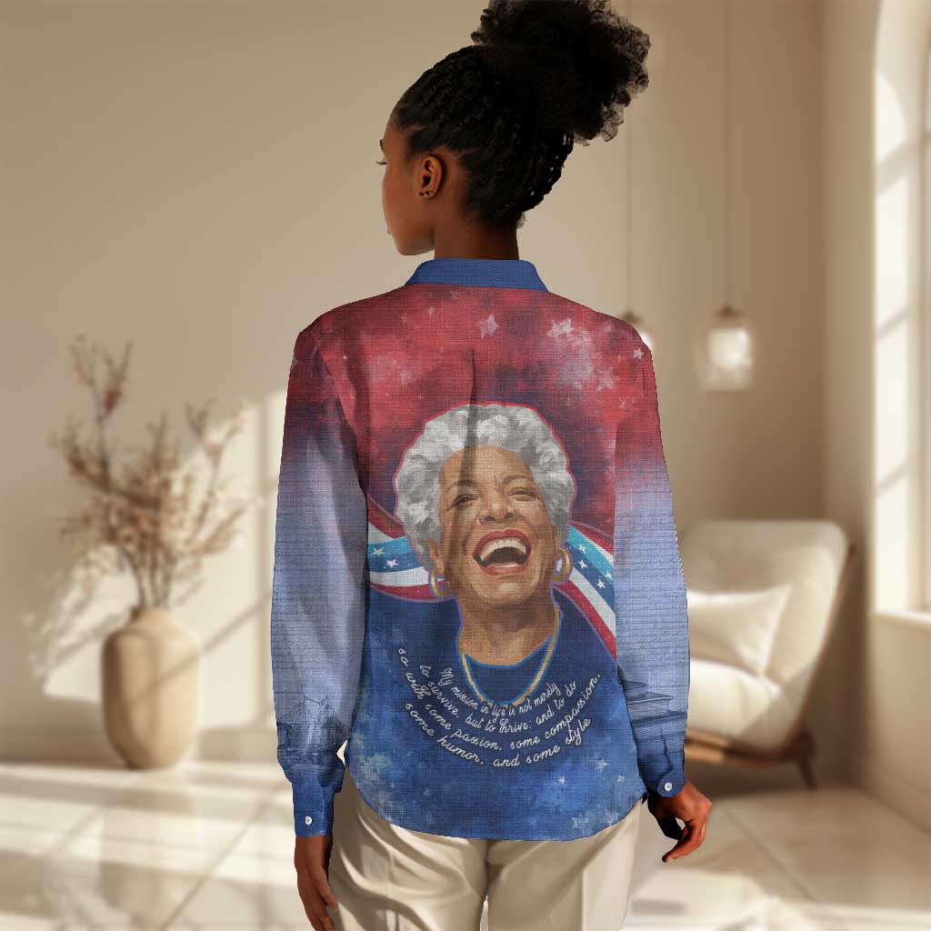Maya Angelou Women Casual Shirt Inspirational Life Mission Quote Celebration of Joy Passion and Compassion - African Pride