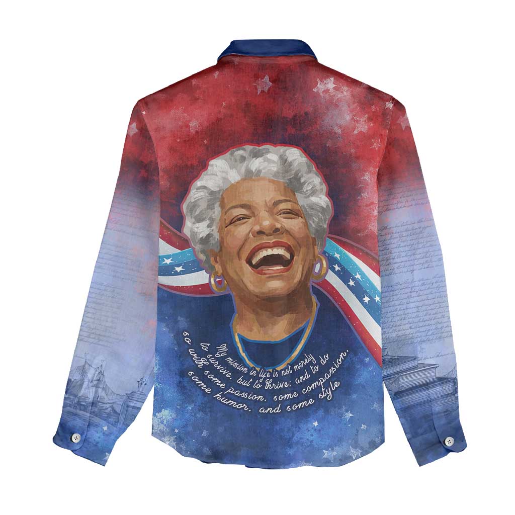 Maya Angelou Women Casual Shirt Inspirational Life Mission Quote Celebration of Joy Passion and Compassion - African Pride