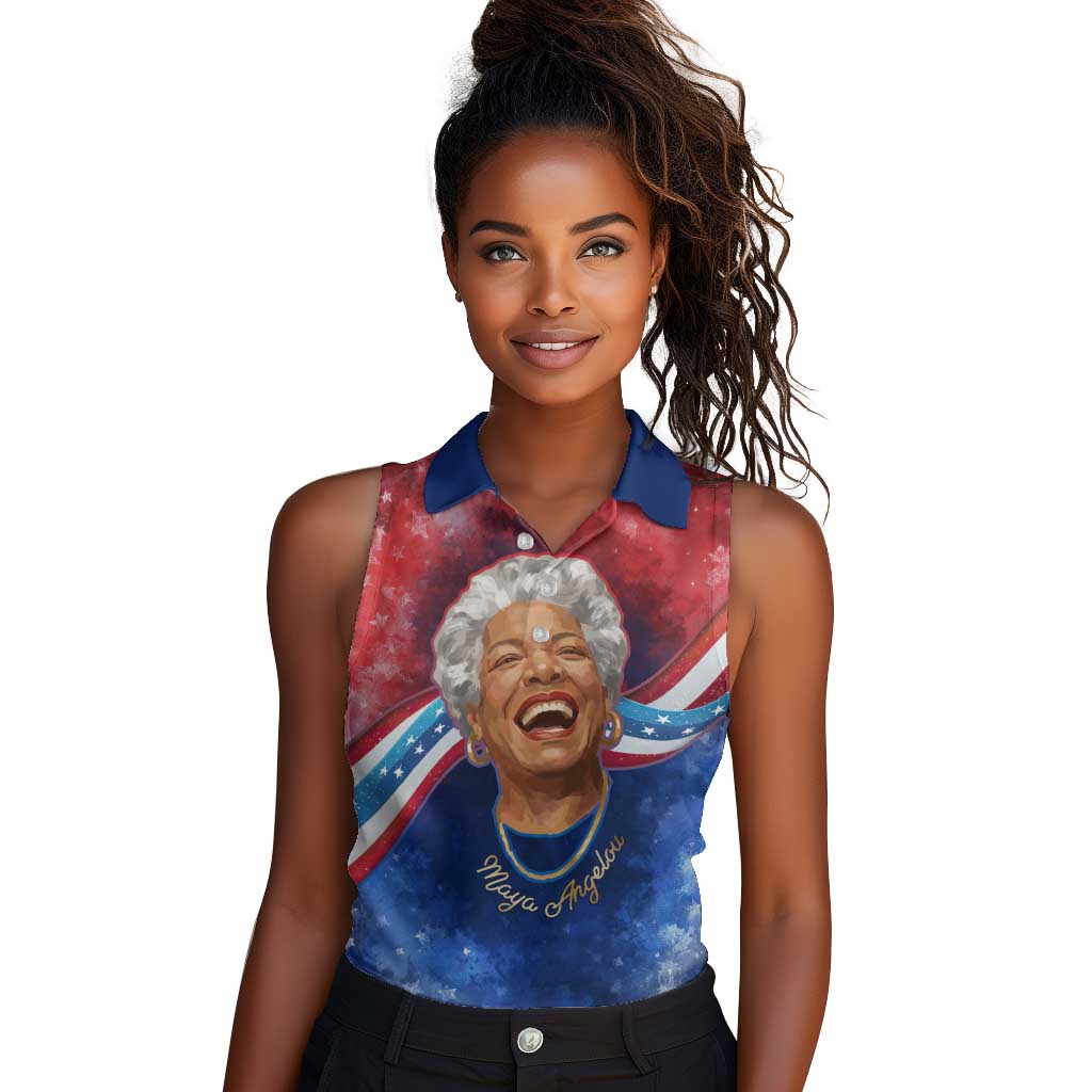 Maya Angelou Women Sleeveless Polo Shirt Inspirational Life Mission Quote Celebration of Joy Passion and Compassion - African Pride