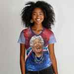 Maya Angelou Women V-Neck T-Shirt Inspirational Life Mission Quote Celebration of Joy Passion and Compassion - African Pride