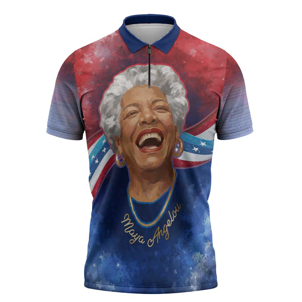 Maya Angelou Zipper Polo Shirt Inspirational Life Mission Quote Celebration of Joy Passion and Compassion - African Pride
