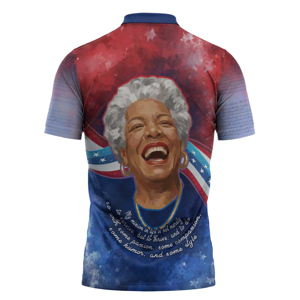 Maya Angelou Zipper Polo Shirt Inspirational Life Mission Quote Celebration of Joy Passion and Compassion - African Pride