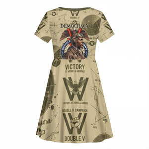 Double V Campaign Tuskegee Airmen Kid Short Sleeve Dress Vintage Military Aviation P-51 Mustang World War II Art