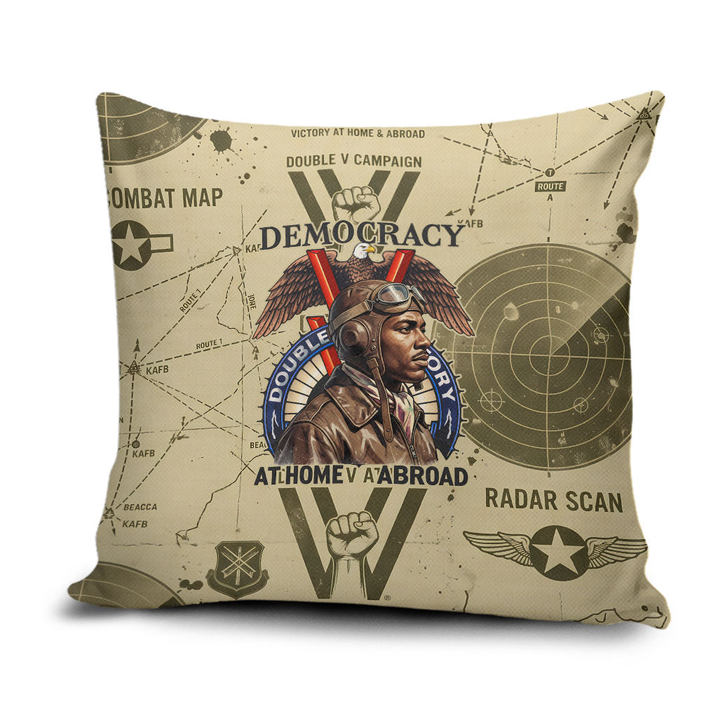Double V Campaign Tuskegee Airmen Pillow Cover Vintage Military Aviation P-51 Mustang World War II Art