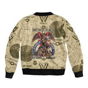 Double V Campaign Tuskegee Airmen Sleeve Zip Bomber Jacket Vintage Military Aviation P-51 Mustang World War II Art