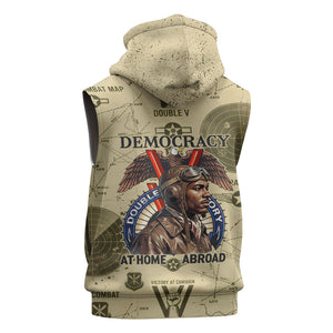 Double V Campaign Tuskegee Airmen Sleeveless Hoodie Vintage Military Aviation P-51 Mustang World War II Art
