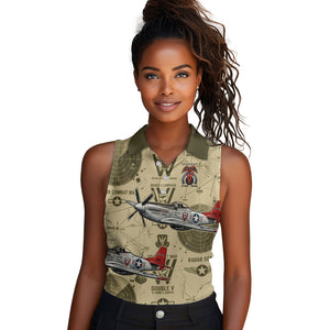 Double V Campaign Tuskegee Airmen Women Sleeveless Polo Shirt Vintage Military Aviation P-51 Mustang World War II Art