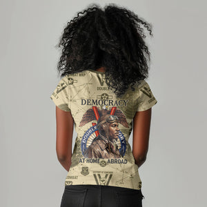 Double V Campaign Tuskegee Airmen Women V-Neck T-Shirt Vintage Military Aviation P-51 Mustang World War II Art
