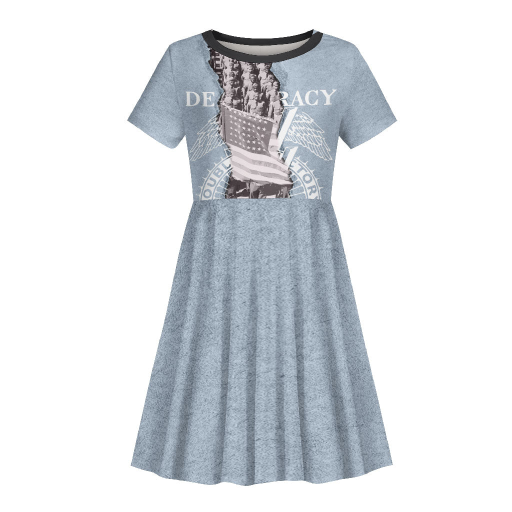 Double V Campaign American Democracy Kid Short Sleeve Dress Military Buffalo Soldiers World War II Heritage Art