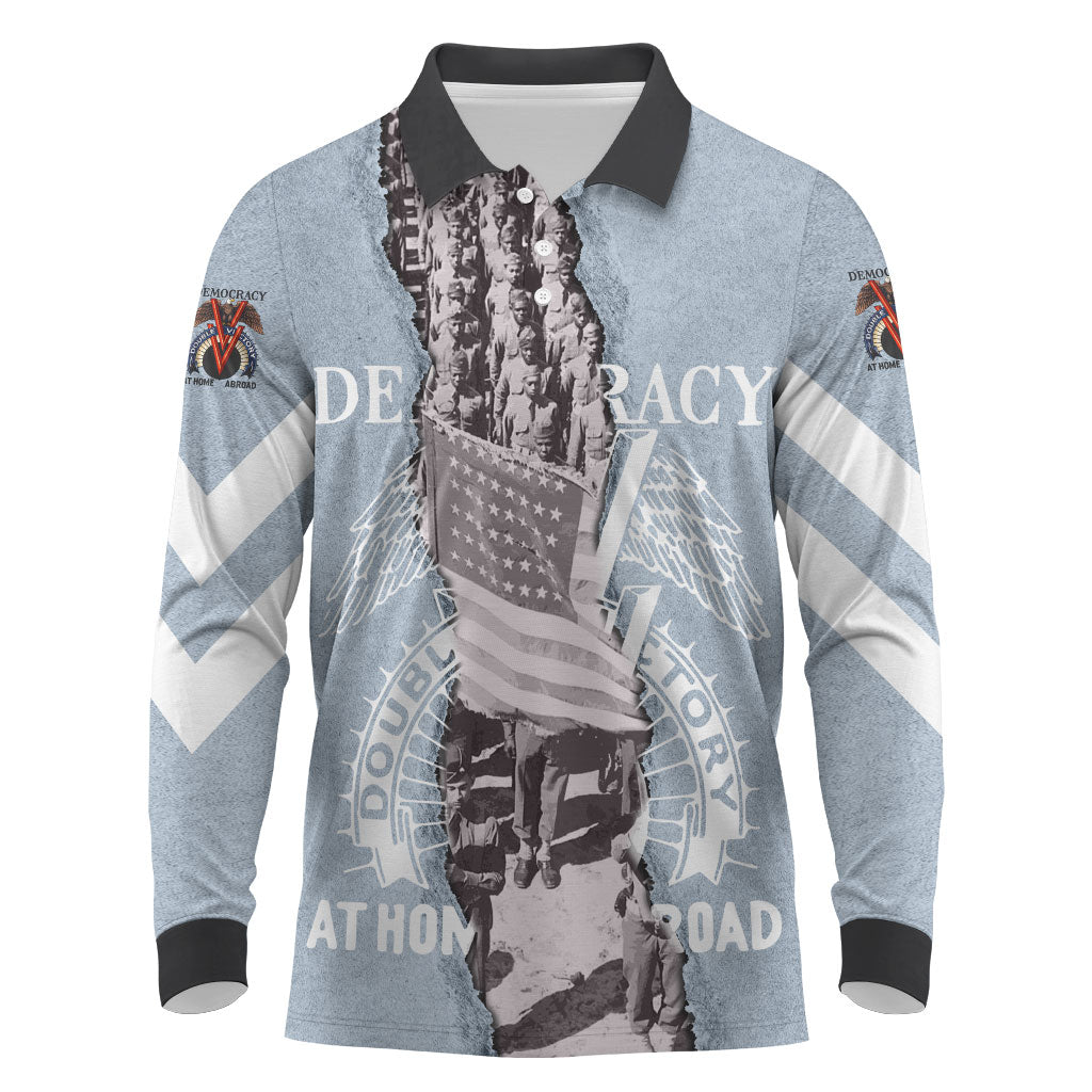 Double V Campaign American Democracy Long Sleeve Polo Shirt Military Buffalo Soldiers World War II Heritage Art