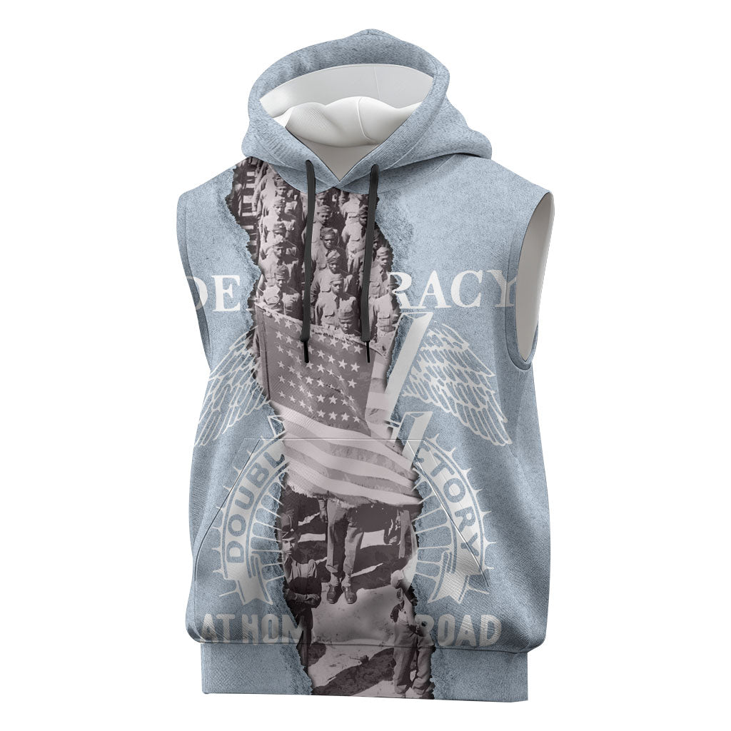 Double V Campaign American Democracy Sleeveless Hoodie Military Buffalo Soldiers World War II Heritage Art