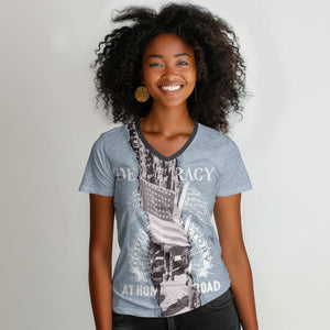 Double V Campaign American Democracy Women V-Neck T-Shirt Military Buffalo Soldiers World War II Heritage Art