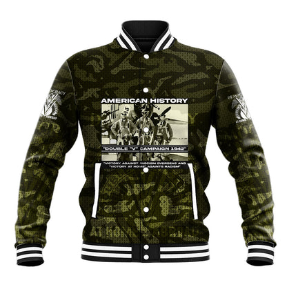 Double V Campaign American History 1942 Baseball Jacket Military Camouflage Tuskegee Airmen World War II