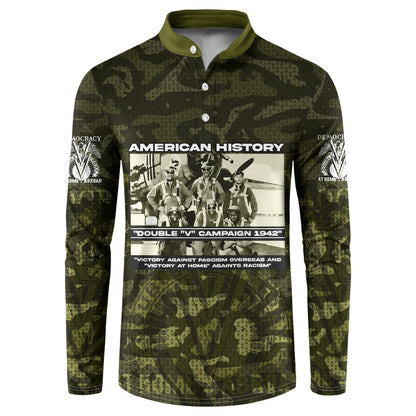 Double V Campaign American History 1942 Button Sweatshirt Military Camouflage Tuskegee Airmen World War II