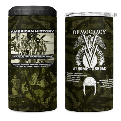 Double V Campaign American History 1942 4 in 1 Can Cooler Tumbler Military Camouflage Tuskegee Airmen World War II