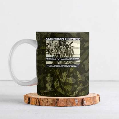 Double V Campaign American History 1942 Ceramic Mug Military Camouflage Tuskegee Airmen World War II