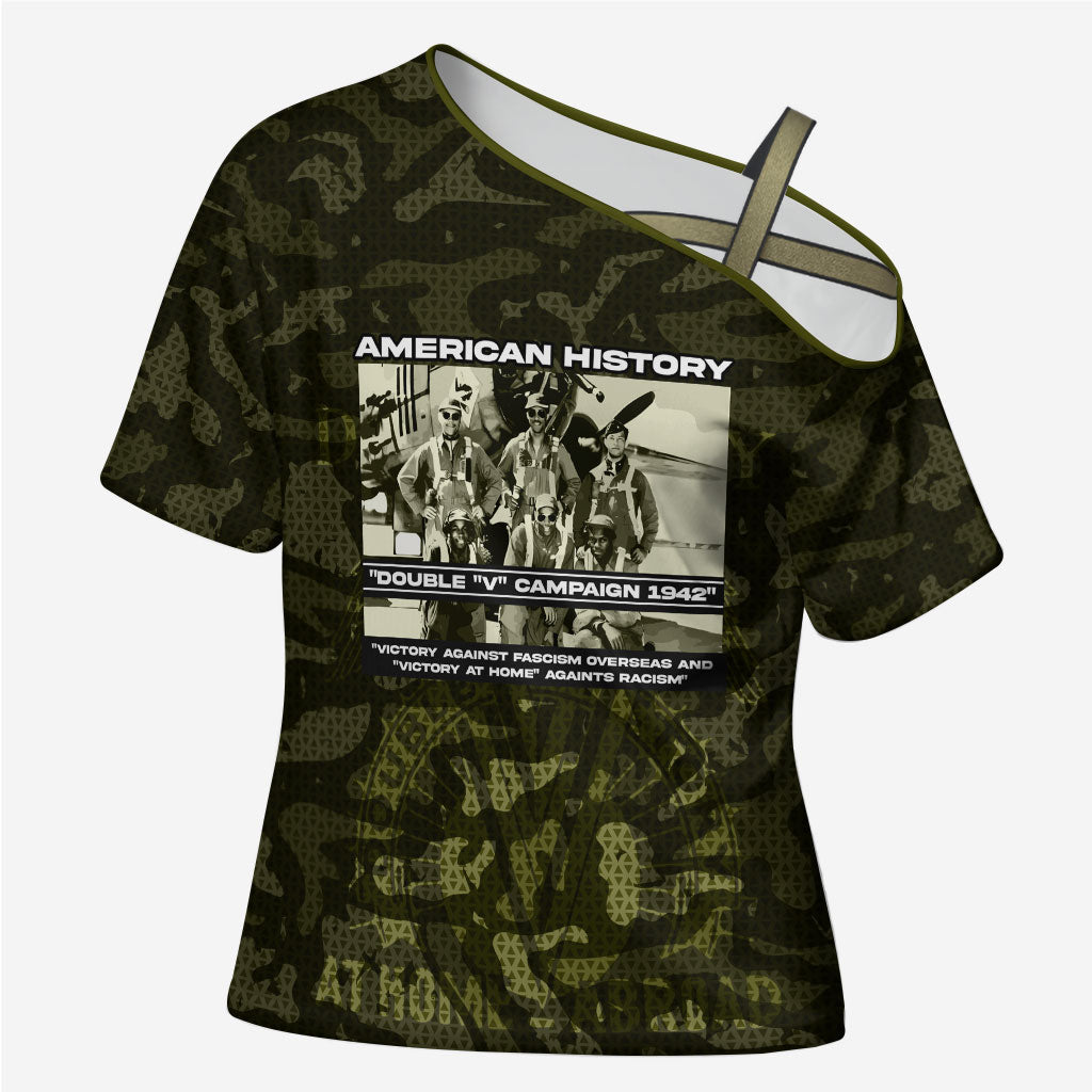 Double V Campaign American History 1942 Cross Shoulder Shirt Military Camouflage Tuskegee Airmen World War II