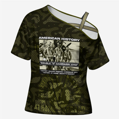 Double V Campaign American History 1942 Cross Shoulder Shirt Military Camouflage Tuskegee Airmen World War II