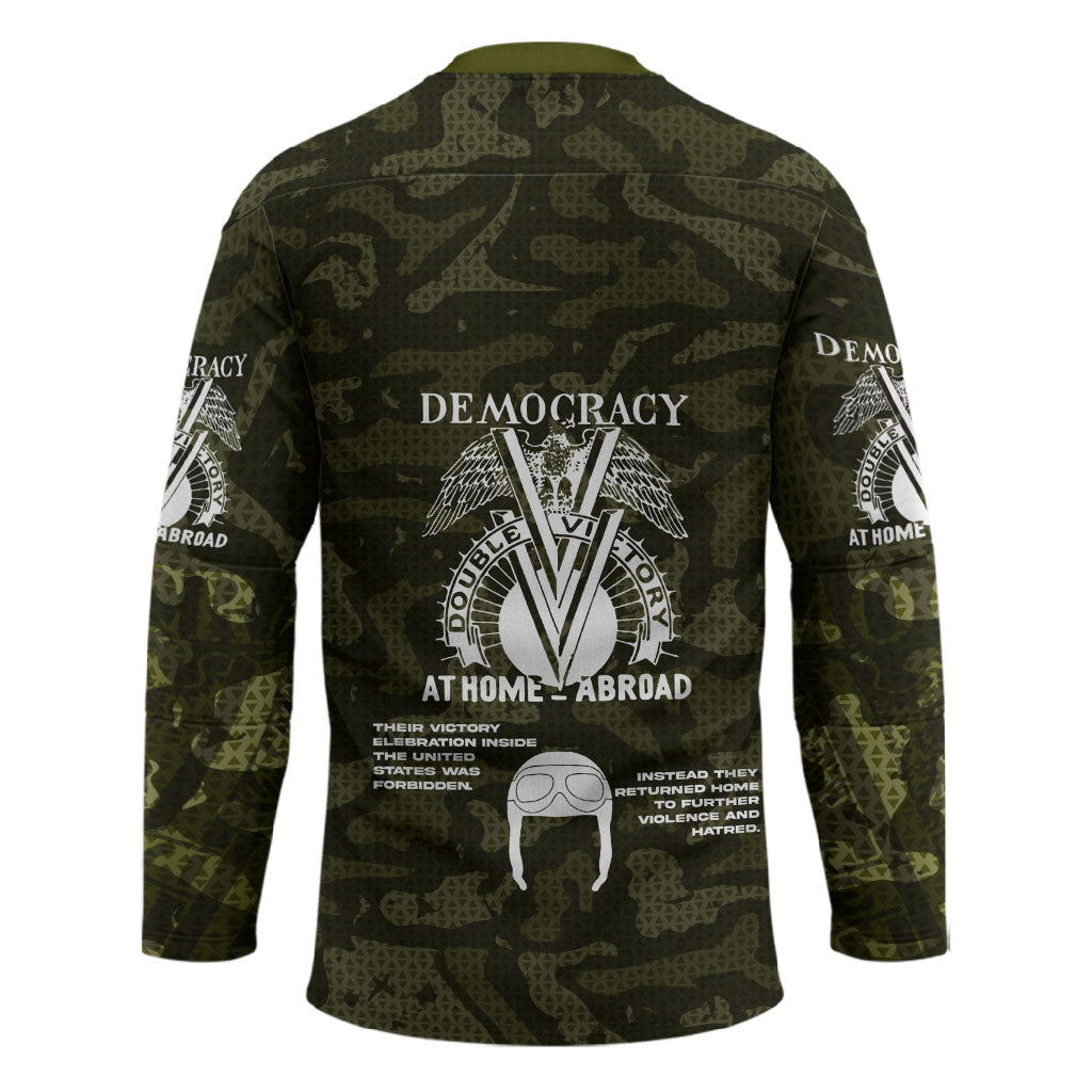 Double V Campaign American History 1942 Hockey Jersey Military Camouflage Tuskegee Airmen World War II