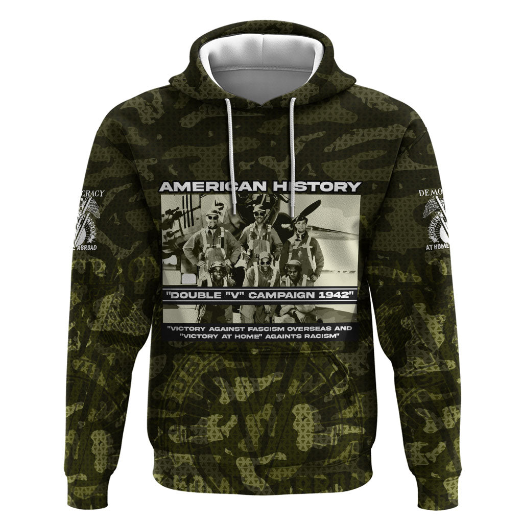 Double V Campaign American History 1942 Hoodie Military Camouflage Tuskegee Airmen World War II