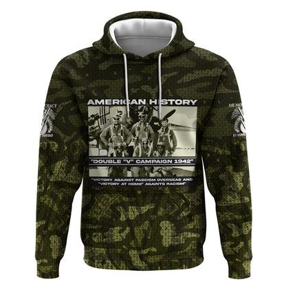 Double V Campaign American History 1942 Hoodie Military Camouflage Tuskegee Airmen World War II