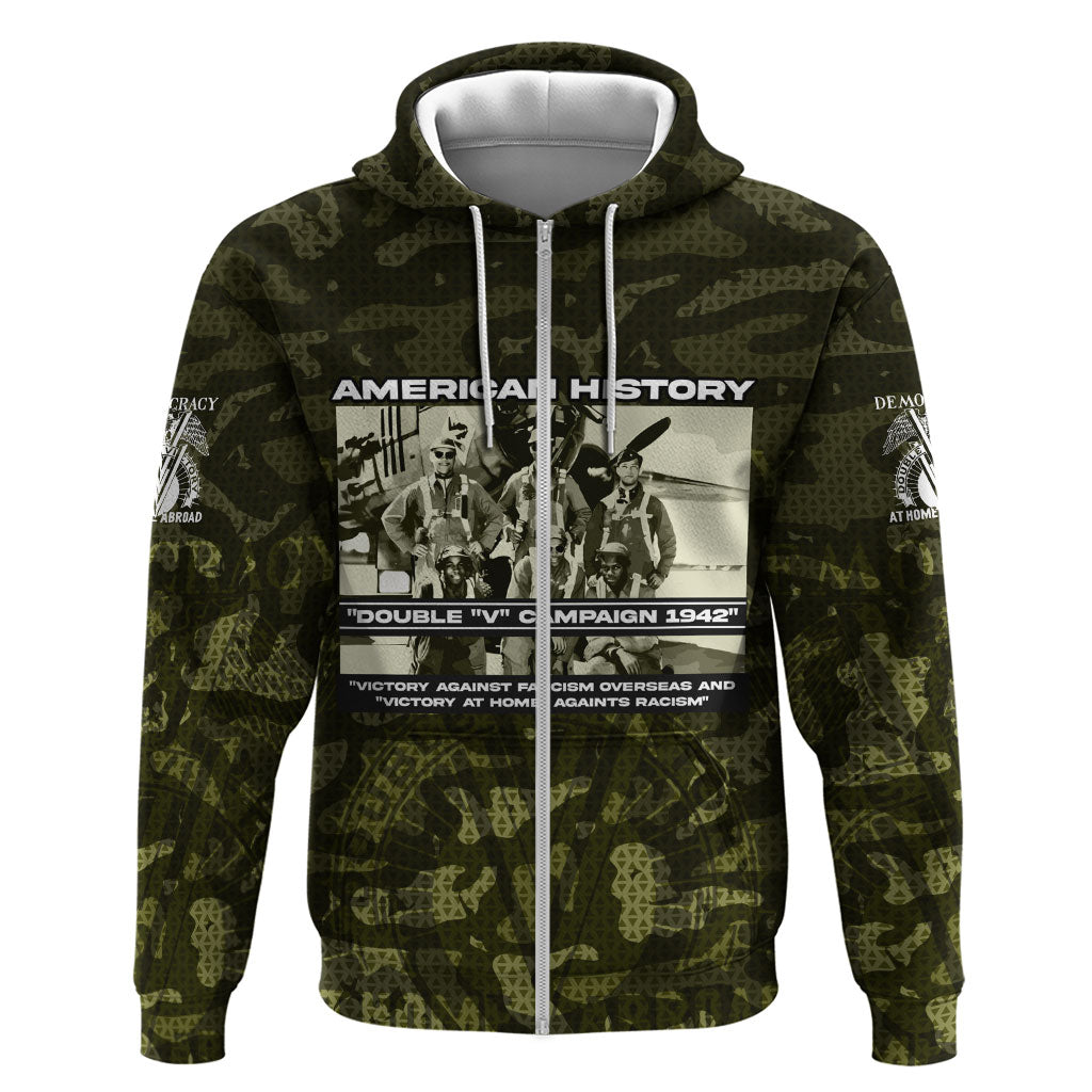 Double V Campaign American History 1942 Hoodie Military Camouflage Tuskegee Airmen World War II