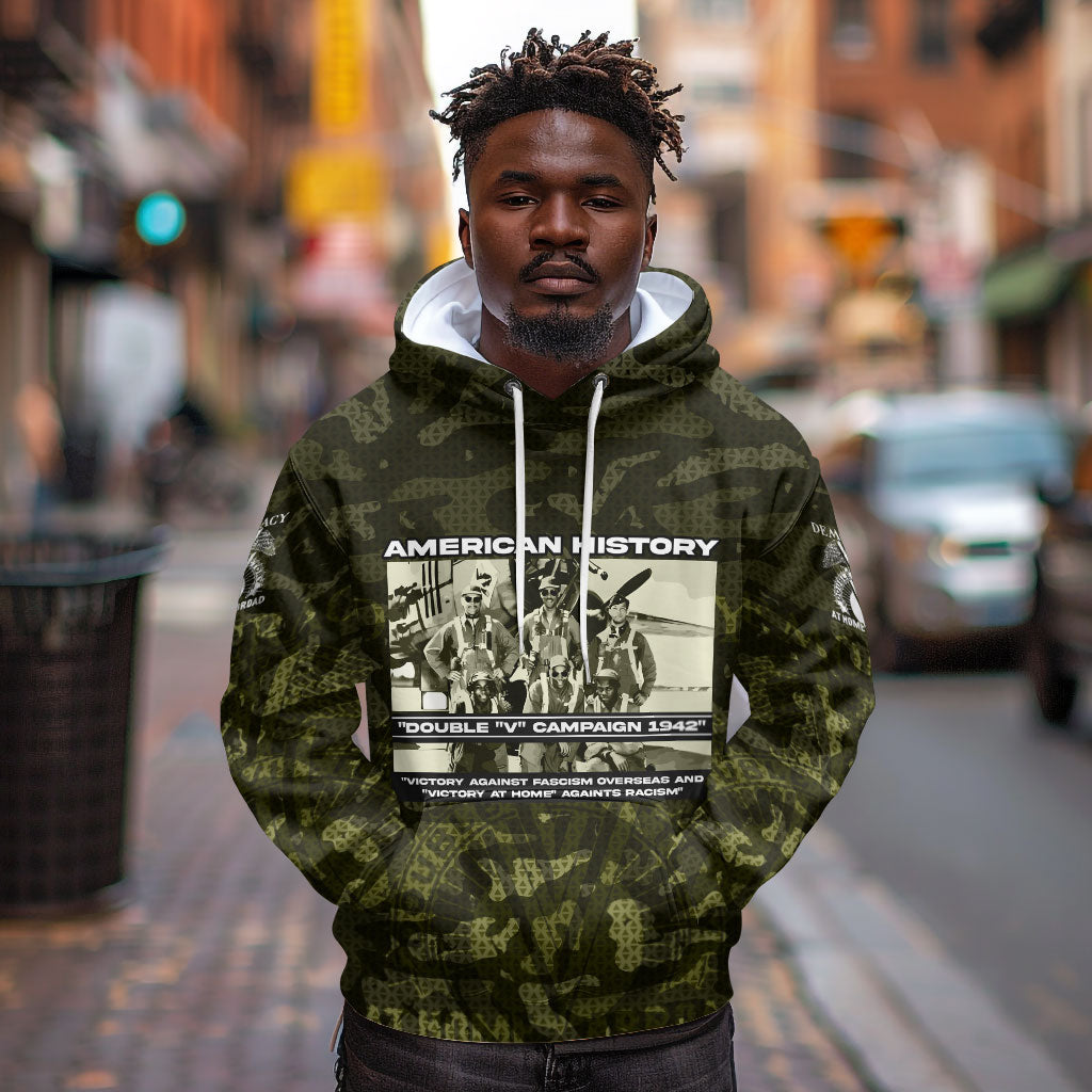 Double V Campaign American History 1942 Hoodie Military Camouflage Tuskegee Airmen World War II