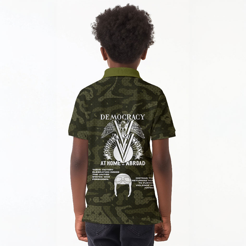 Double V Campaign American History 1942 Kid Polo Shirt Military Camouflage Tuskegee Airmen World War II
