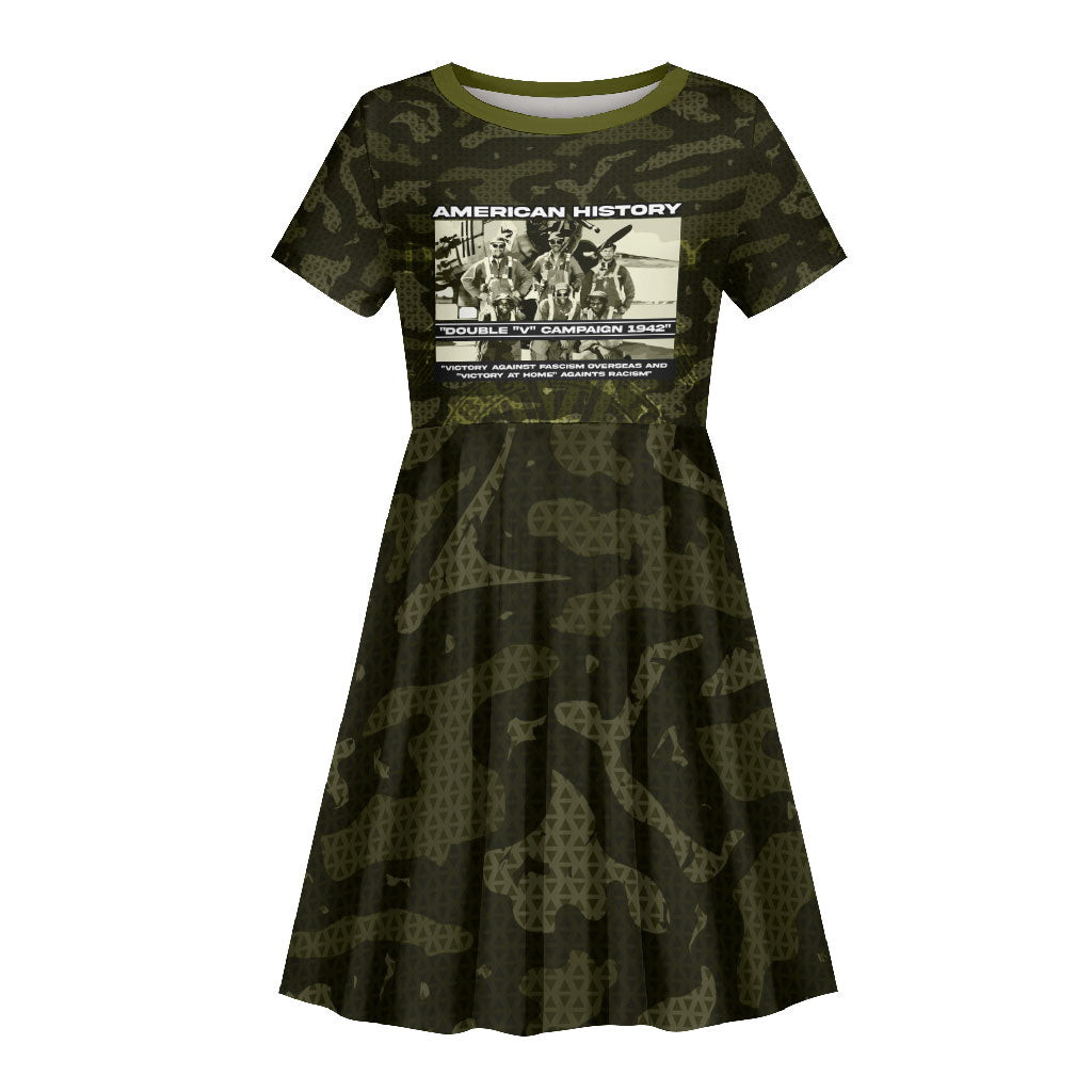 Double V Campaign American History 1942 Kid Short Sleeve Dress Military Camouflage Tuskegee Airmen World War II