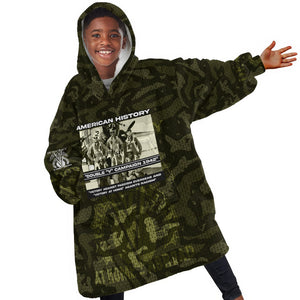 Double V Campaign American History 1942 Kid Wearable Blanket Hoodie Military Camouflage Tuskegee Airmen World War II