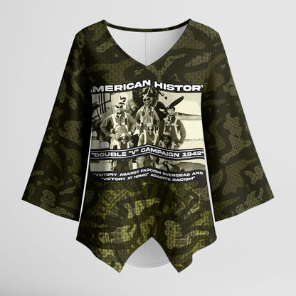 Double V Campaign American History 1942 Kimono Sleeve Blouse Military Camouflage Tuskegee Airmen World War II