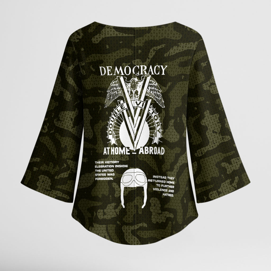Double V Campaign American History 1942 Kimono Sleeve Blouse Military Camouflage Tuskegee Airmen World War II