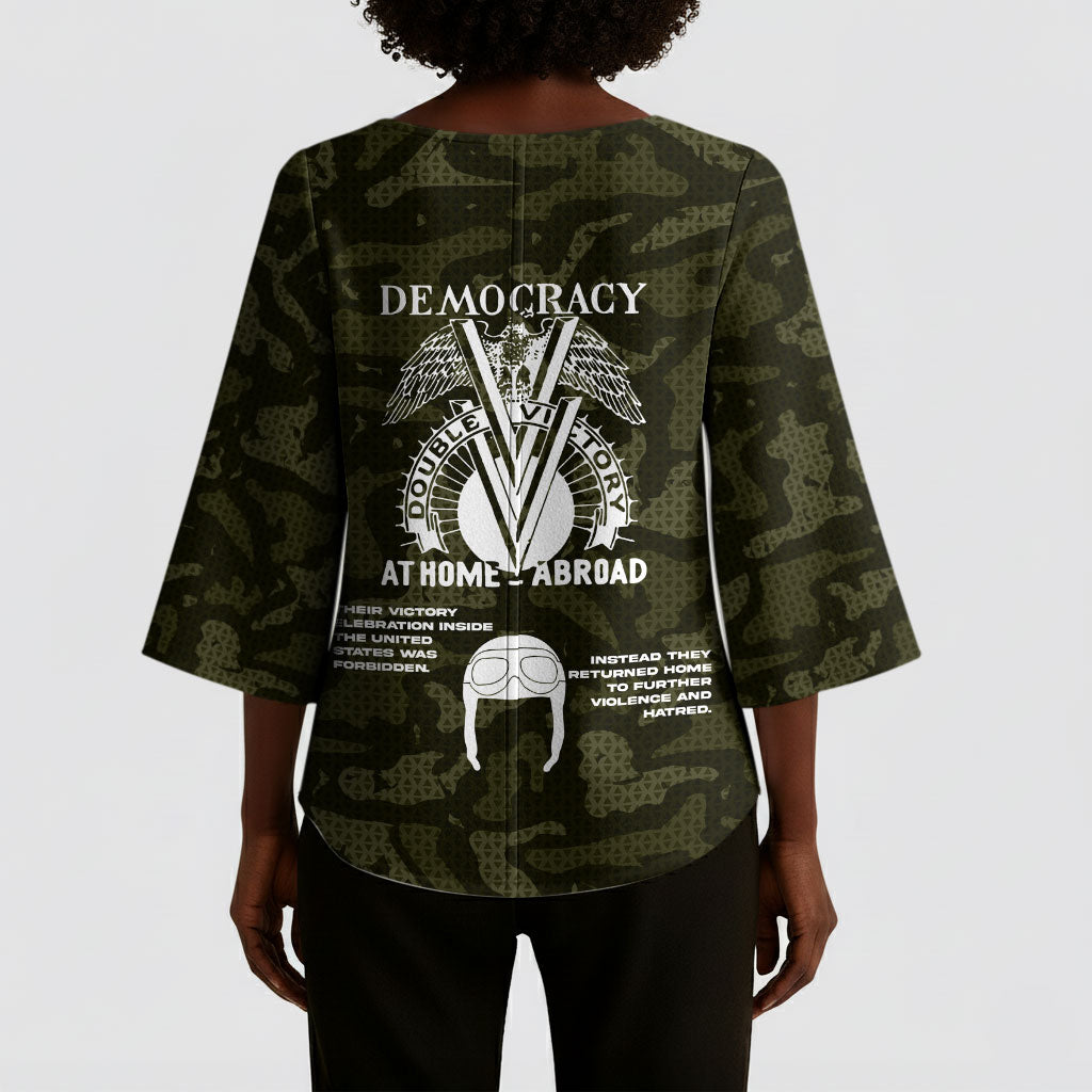 Double V Campaign American History 1942 Kimono Sleeve Blouse Military Camouflage Tuskegee Airmen World War II