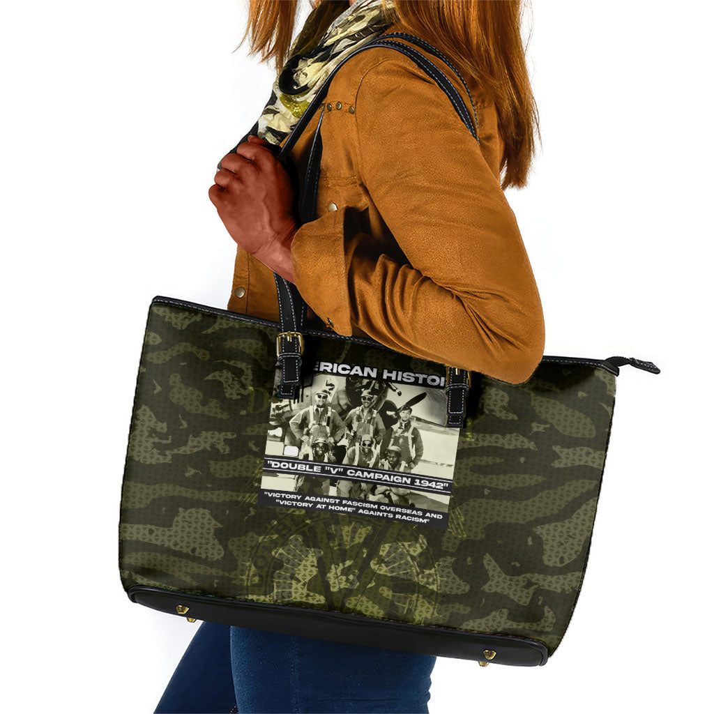 Double V Campaign American History 1942 Leather Tote Bag Military Camouflage Tuskegee Airmen World War II