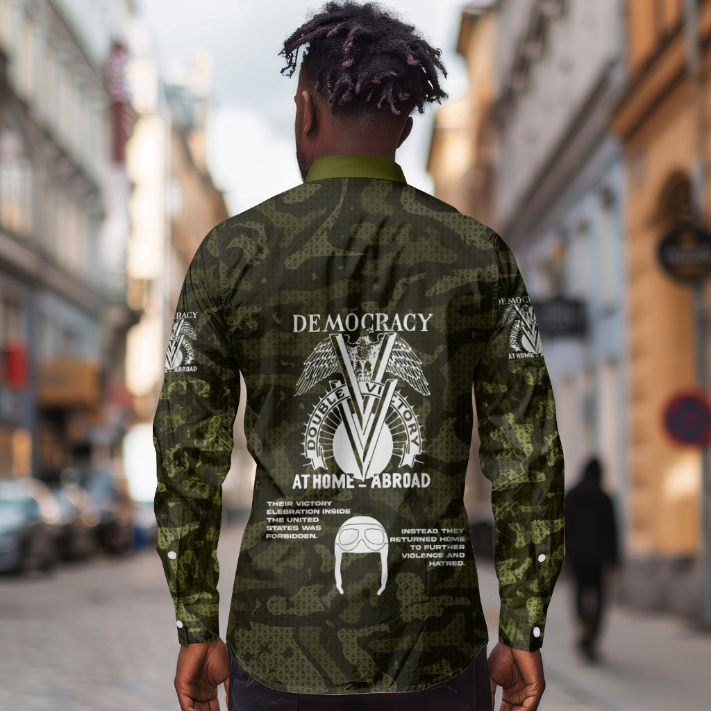 Double V Campaign American History 1942 Long Sleeve Button Shirt Military Camouflage Tuskegee Airmen World War II