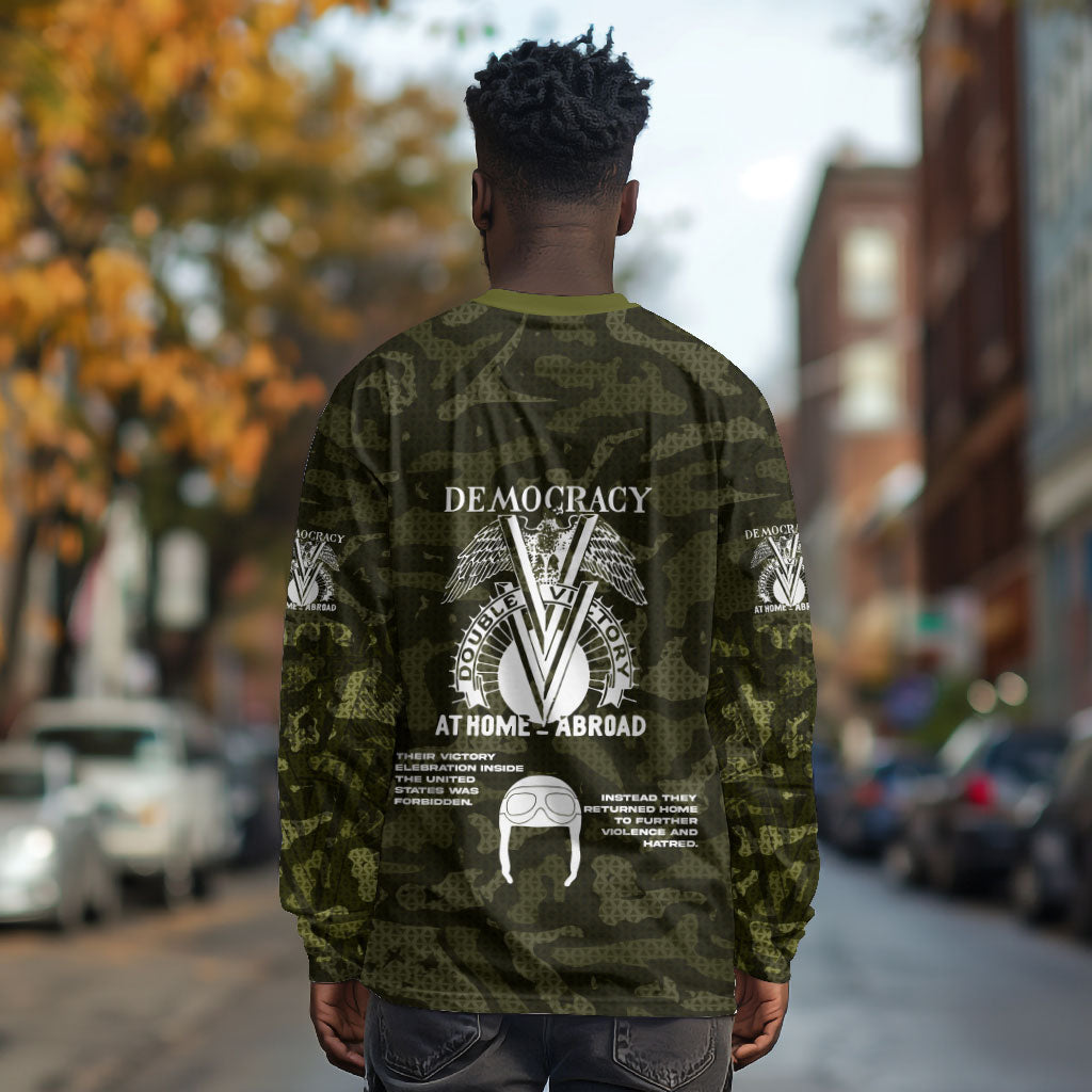 Double V Campaign American History 1942 Long Sleeve Shirt Military Camouflage Tuskegee Airmen World War II