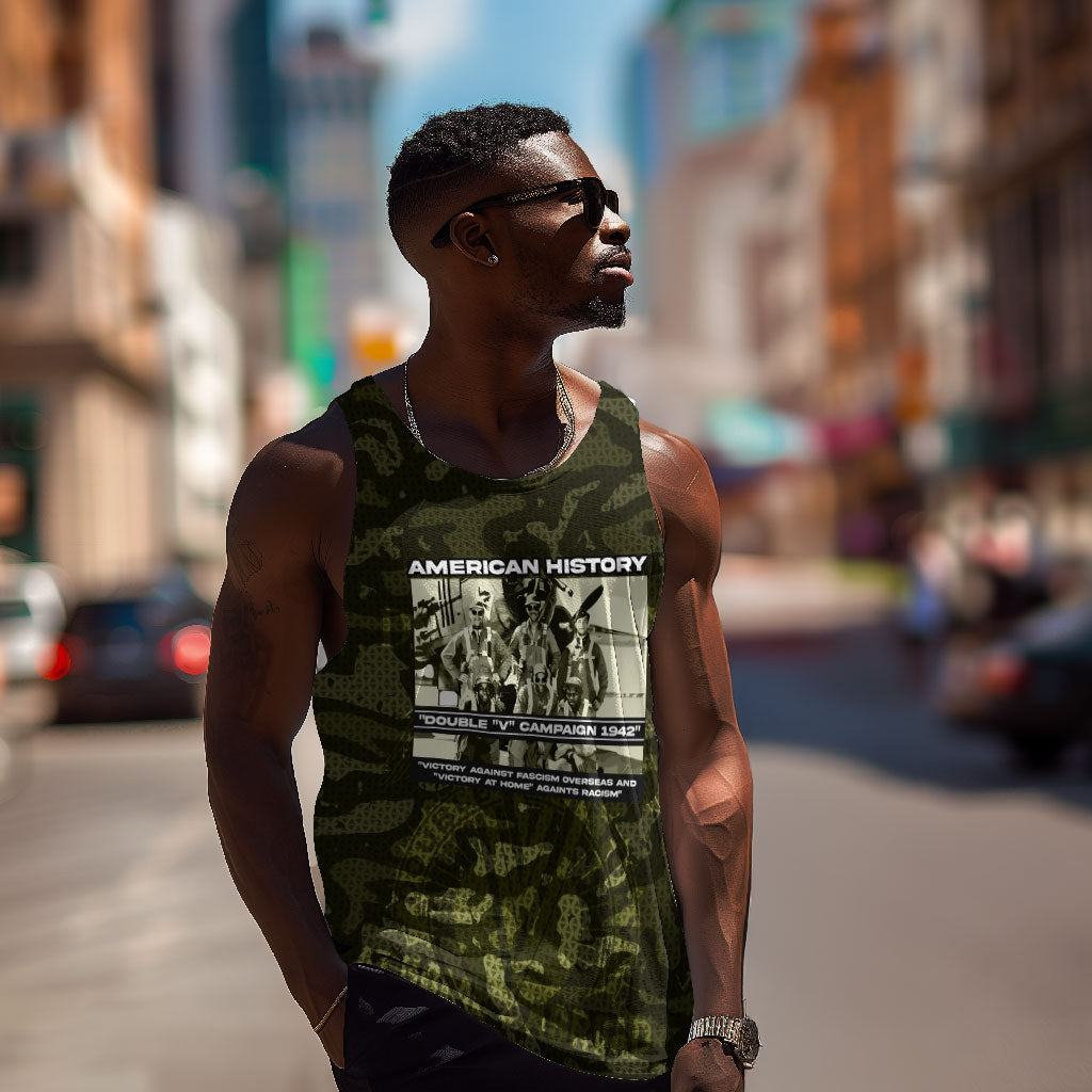 Double V Campaign American History 1942 Men Tank Top Military Camouflage Tuskegee Airmen World War II