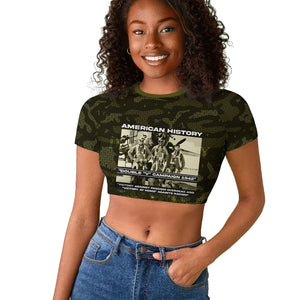 Double V Campaign American History 1942 Raglan Cropped T shirt Military Camouflage Tuskegee Airmen World War II