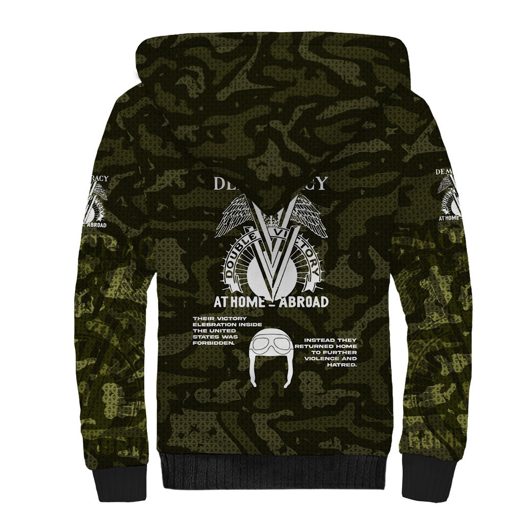 Double V Campaign American History 1942 Sherpa Hoodie Military Camouflage Tuskegee Airmen World War II