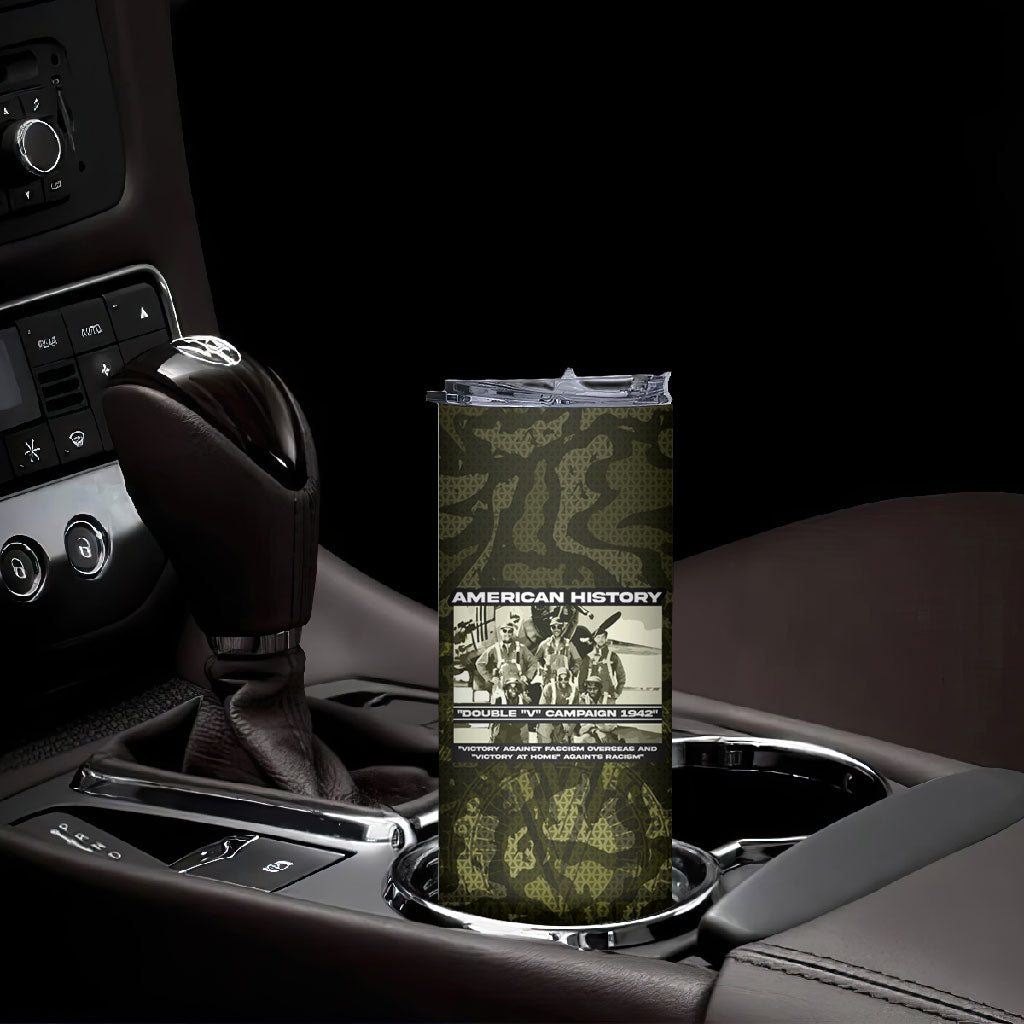 Double V Campaign American History 1942 Skinny Tumbler Military Camouflage Tuskegee Airmen World War II