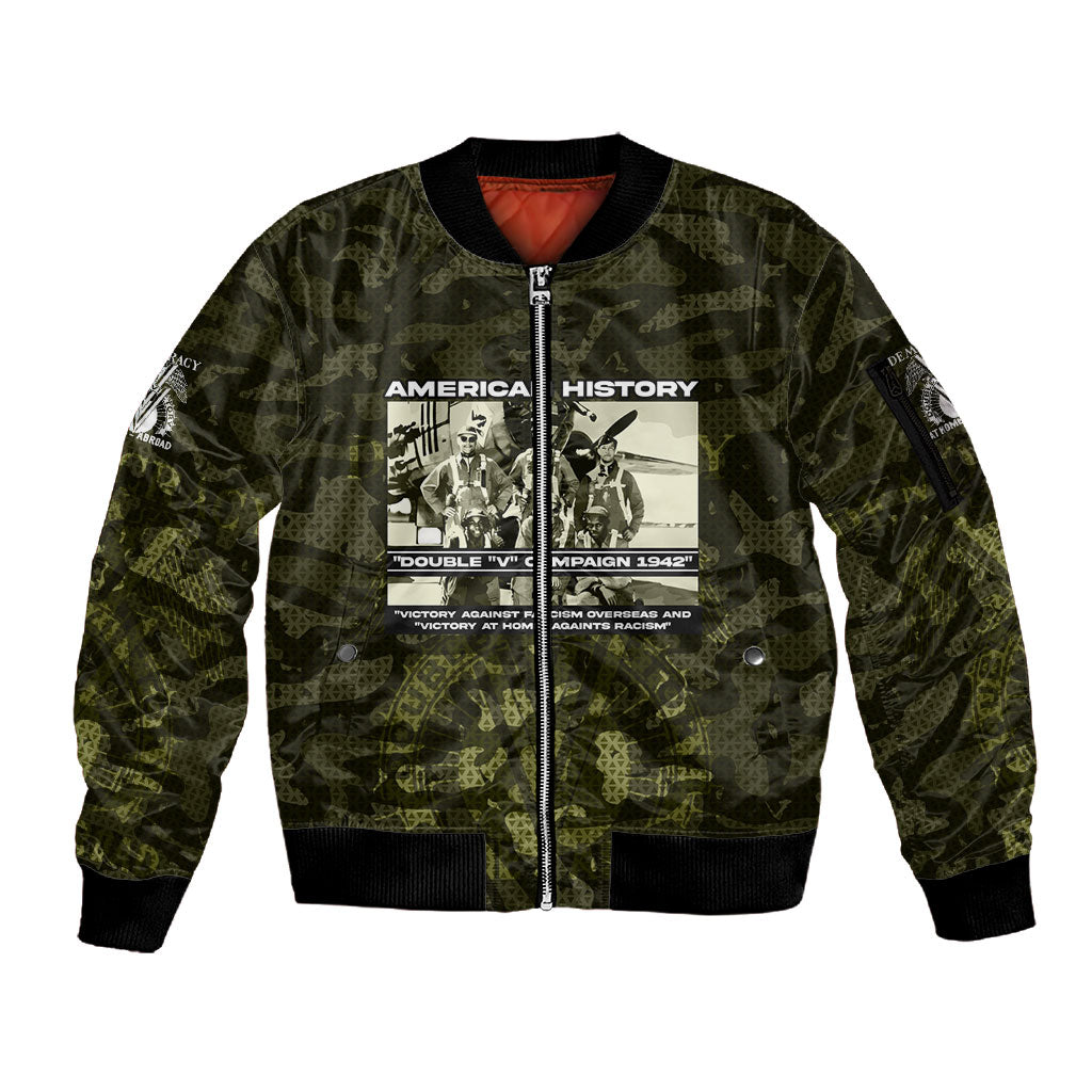Double V Campaign American History 1942 Sleeve Zip Bomber Jacket Military Camouflage Tuskegee Airmen World War II