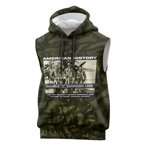 Double V Campaign American History 1942 Sleeveless Hoodie Military Camouflage Tuskegee Airmen World War II