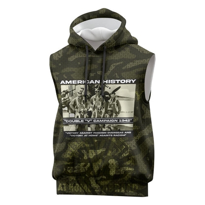 Double V Campaign American History 1942 Sleeveless Hoodie Military Camouflage Tuskegee Airmen World War II