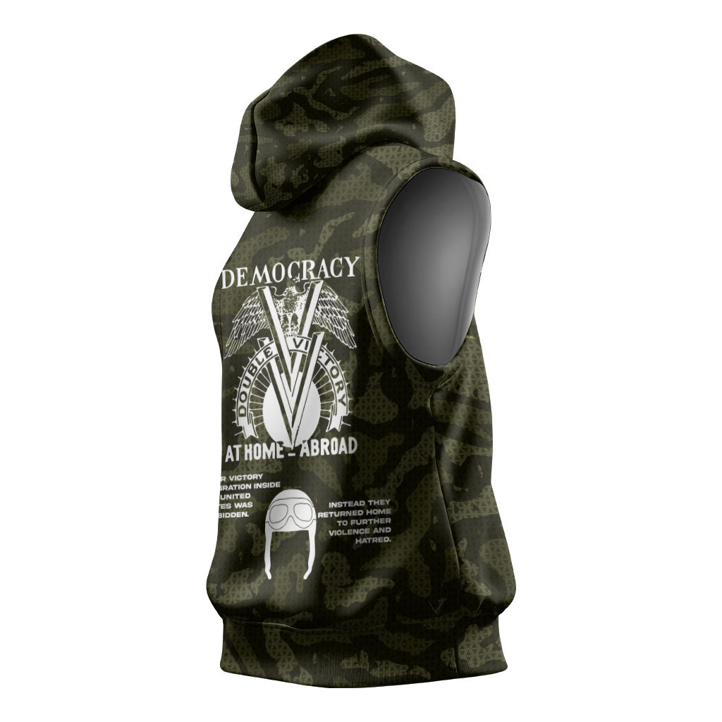 Double V Campaign American History 1942 Sleeveless Hoodie Military Camouflage Tuskegee Airmen World War II
